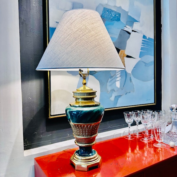 Vintage Green and Gold Lamp Etsy