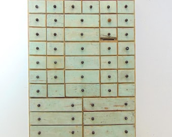 Antique Rustic Industrial Wood Storage Cabinet with Charm, Patina, and Distressed Paint