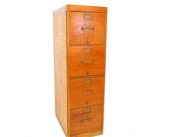 Vintage Vertical Wood File Cabinet
