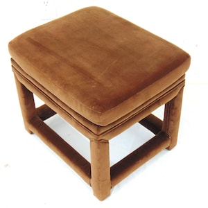Vintage Mid Century Brown Velvet Upholstered Stool Ottoman