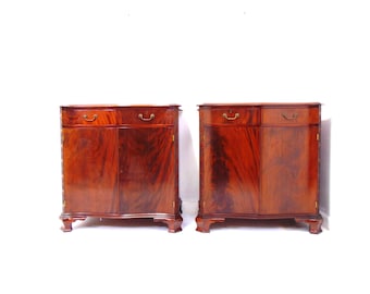 Vintage Flame Mahogany Fretwork Chests – Pair of Large Nightstands