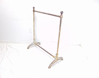 Machine Age Industrial Art Deco Metal Garment Clothing Rack - Patina