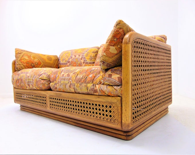 Vintage Mid Century Cane Loveseat Etsy