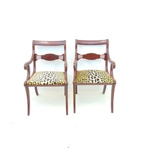 Vintage Mahogany Regency Saber Leg Pair of Arm Chairs - Duncan Phyfe Style