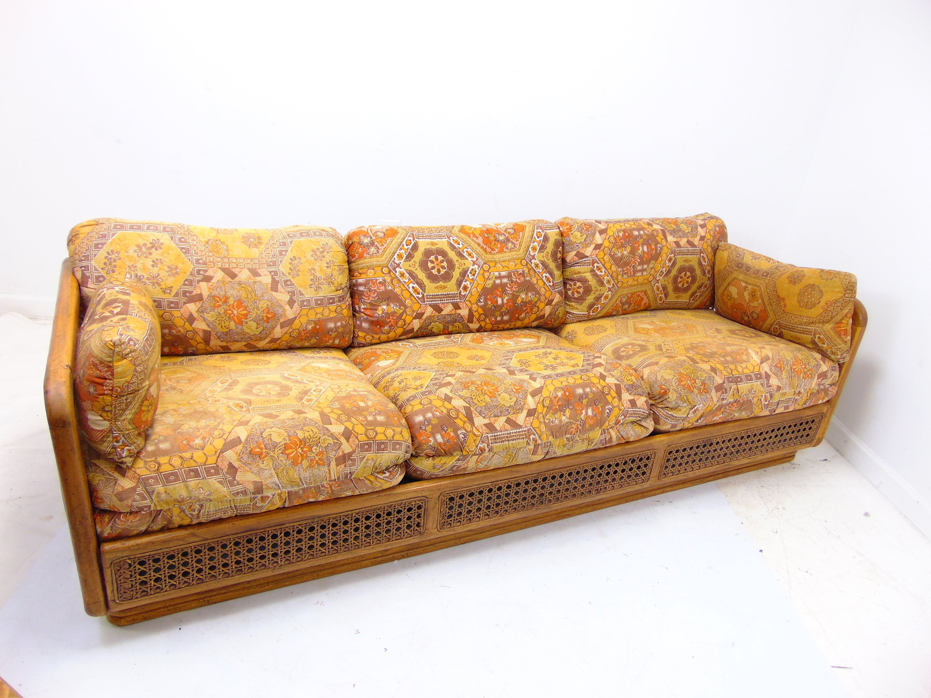 Vintage Mid 20th Century Cane and Wood Sofa Etsy New Zealand