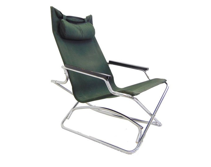 Vintage Shigeru Uchida Z Chair Folding Canvas Chair Chrome Black Japan