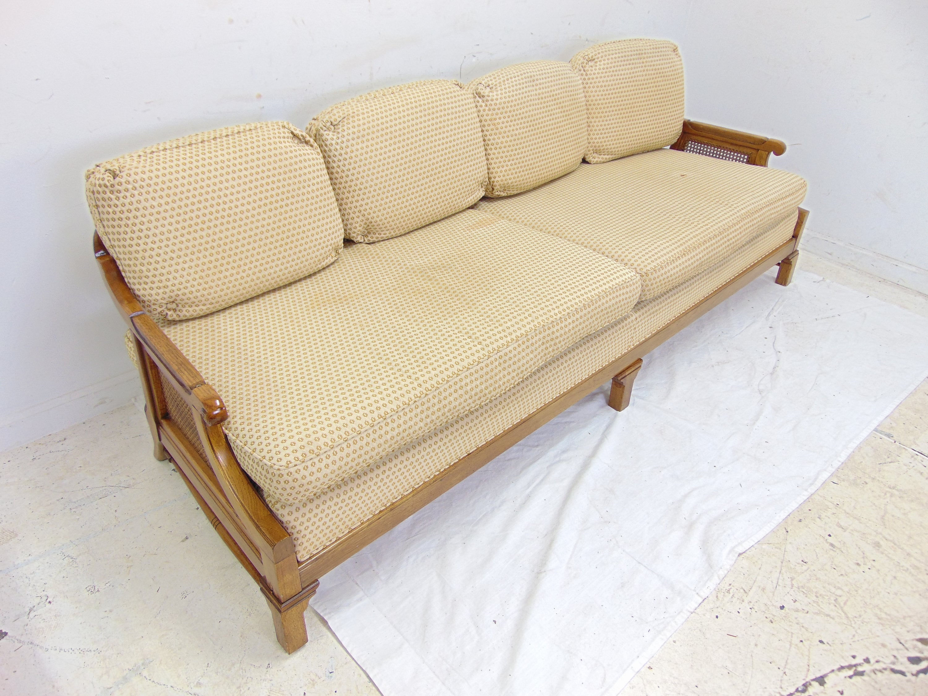 Vintage Wood and Cane Sofa by Finch Furniture Co. 