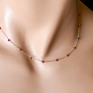Ruby necklace - 14k Gold Filled or Sterling Silver, July Birthstone Birthday Mother’s Day Gift, Dainty Beaded Layering Choker Necklace