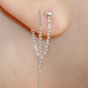 Double Piercing Earring, Gold Filled or Sterling Silver Ball Chain Earring, Two Hole Threader Earrings Post Stud and Thread Through Earrings