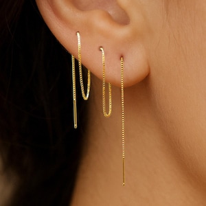 Sterling Silver Threader Earring, Long Minimal Multiple Piercing Rose Gold Vermeil Helix Chain, 4/6/8/16"