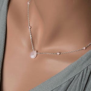 Rose quartz necklace sterling silver 14k rose gold filled, dainty feminine gemstone choker, mother of the bride bridesmaid Mother’s Day Gift