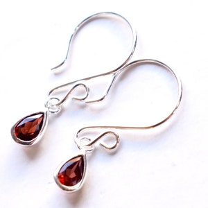 Sterling Silver Garnet Drop Earrings: January Birthstone Jewelry
