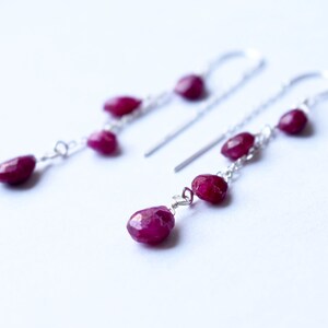 Ruby Threader Earrings: Sterling Silver, Gold filled, July Birthstone Jewelry
