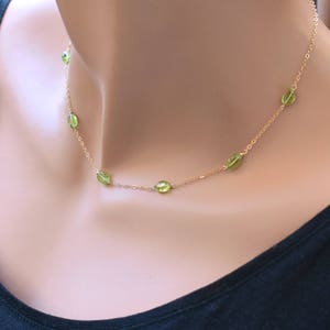Peridot Necklace 14k Gold Filled Sterling Silver August Birthstone 60th Gift for Mom, Dainty Beaded Green Peridot Gemstone Layering Necklace