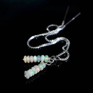 Fire Opal Earrings October Birthstone Birthday Mother’s Day Gift, Sterling Silver Threader Earrings, 14k Gold Filled Opal Bar Chain Earrings