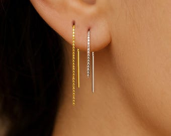 Short Threader Earrings Sterling Silver Rose Gold Vermeil Minimalist Chain for Multiple Piercings