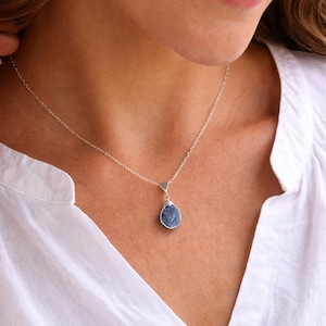 Raw Sapphire Necklace: Sterling Silver / Gold Filled Wire Wrapped Gemstone, September Birthstone Jewelry