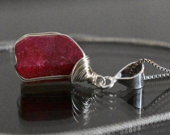 Raw Ruby Necklace Sterling Silver – July birthstone Mother's Day gift for moms wife grandma