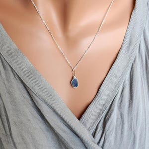 Raw Sapphire Necklace – Sterling Silver or Gold Filled Wire Wrapped Gemstone, September Birthstone Jewelry Gift for Her, Gift for Him