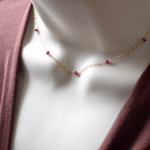 Ruby Necklace 14k Gold Filled Sterling Silver, July Birthstone 70th Birthday Mother’s Day Gift for wife mom, Tiny Real Ruby Beads Necklace