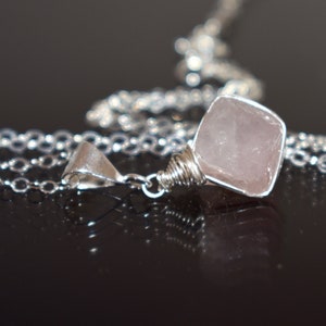 Raw Rose Quartz Pendant Necklace: Sterling Silver / Gold Filled