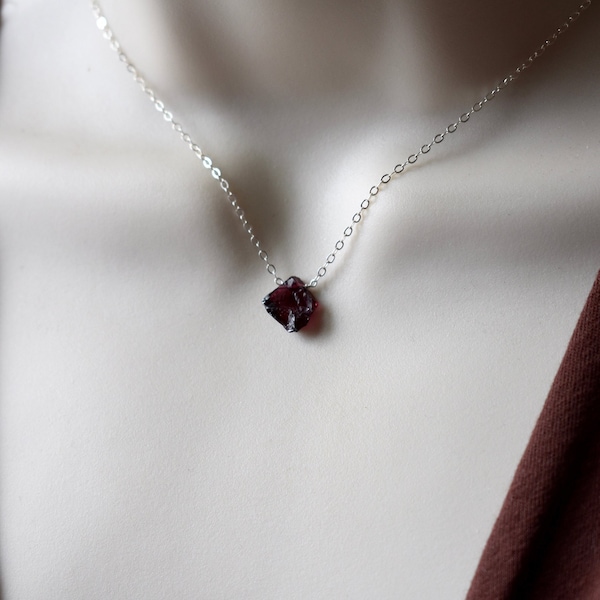 Raw Garnet Necklace Sterling Silver 14k Gold Filled,  Rough Garnet Pendant – January Birthstone Birthday Mother’s Day Gift