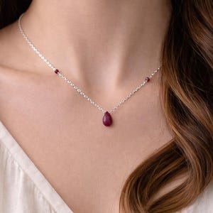 Dainty Ruby Drop Necklace, Sterling Silver, Gold Filled, July Birthstone Jewelry, Minimalist Choker image 1