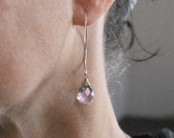 Rose Quartz Earrings, Sterling Silver – Christmas gift