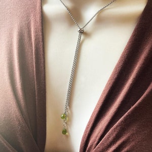Personalized Birthstone Lariat Necklace: Stainless Steel Bolo Y Drop Necklace Adjustable