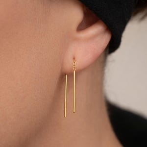 Short Threader Earring Gold Filled Sterling Silver, Minimalist Tiny Bar Chain Earring Single / Pair