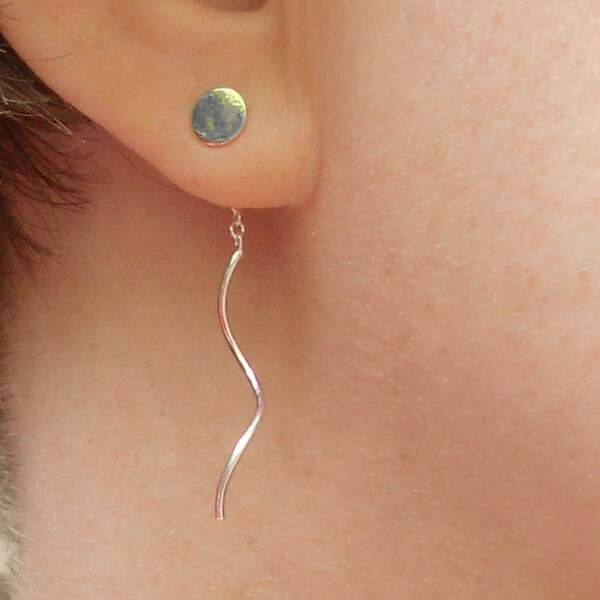 Short Threader Earrings Sterling Silver Minimalist Spiral Ear Thread Pull Through Earrings, Cute Chain Earrings, Mother Gift for Daughter