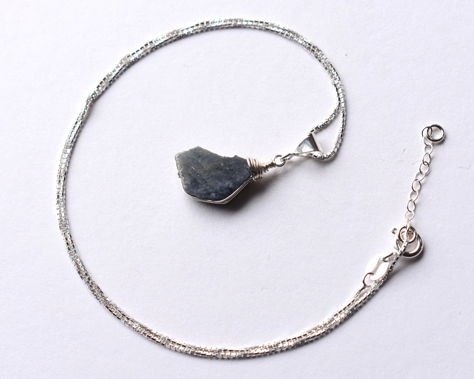 Raw Sapphire Pendant Necklace Sterling Silver September Etsy