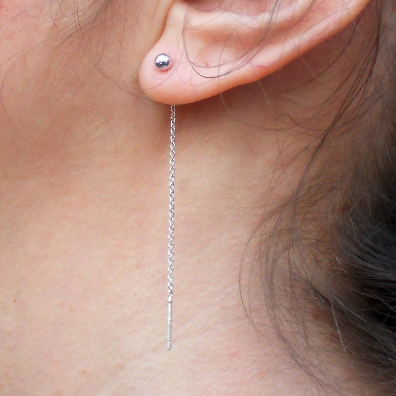 Short Threader Earrings Two Multiple Piercing Tiny Sterling Etsy Sweden