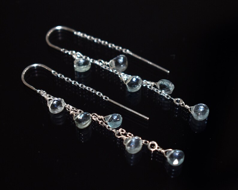 Aquamarine threader earrings 14k gold filled or sterling silver image 10