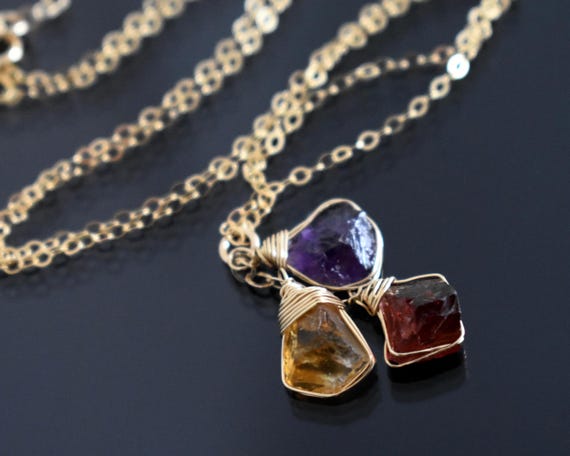 Personalized Raw Birthstone Necklace, Sterling Silver Gold Filled Gemstone Jewelry Gift for Mom