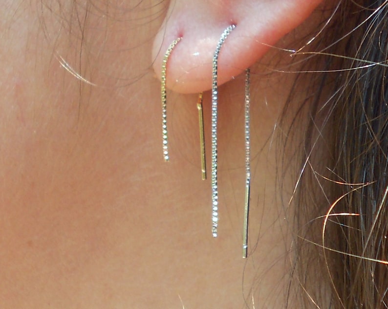 Short Chain Earrings Small Threader Earring Minimalist Thin Etsy