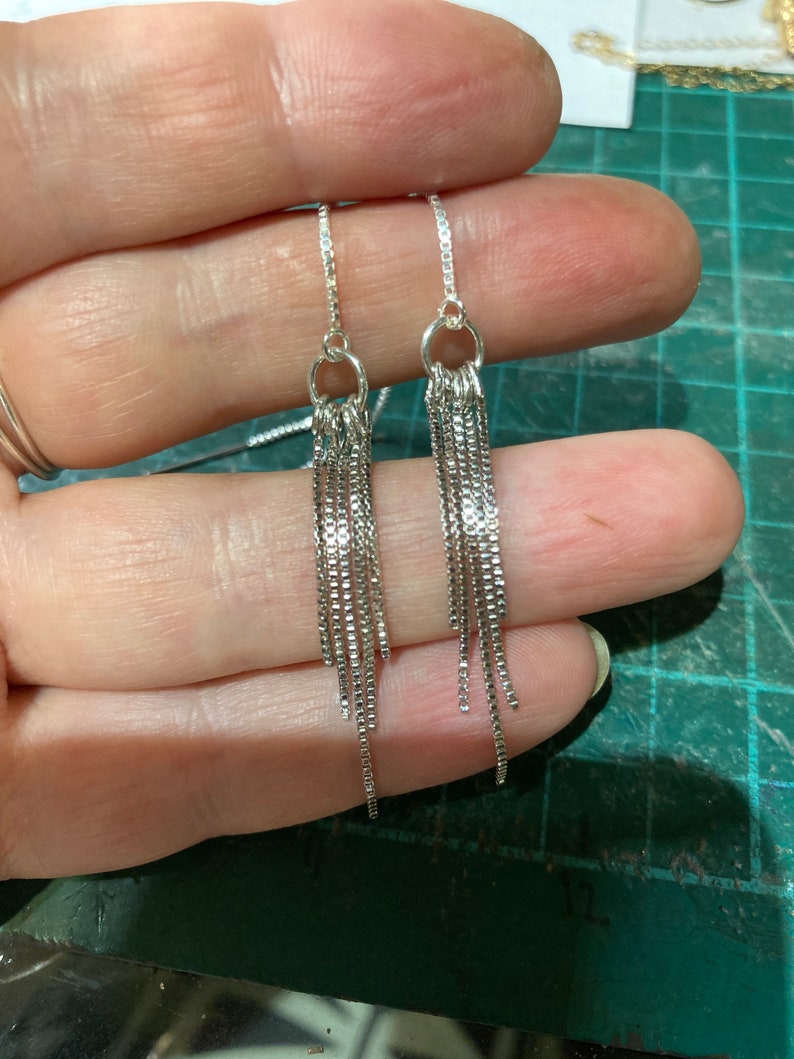 Tassel Threader Earrings Sterling Silver Fringe Ear Thread Etsy
