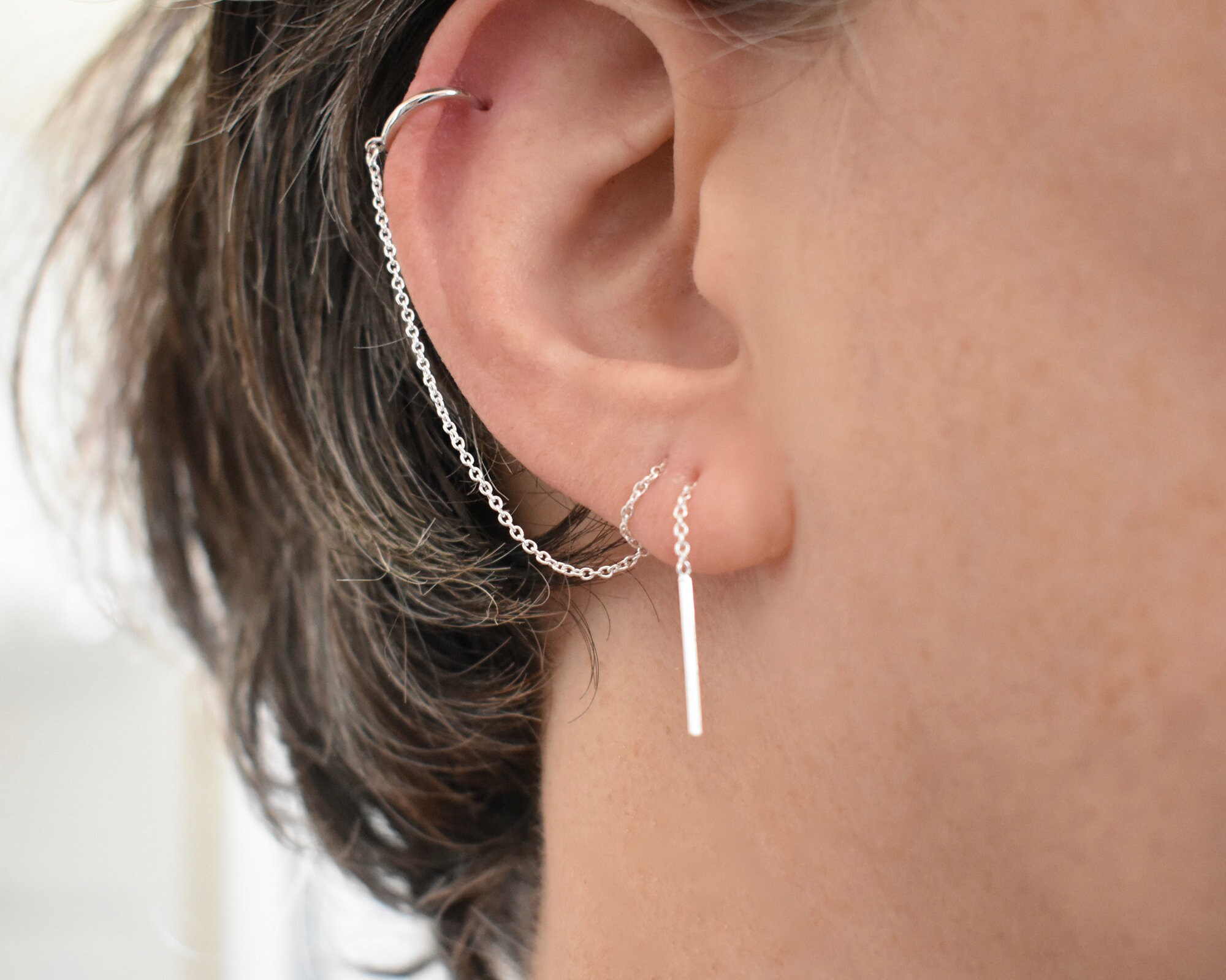 【HYERES LOR】H Edition Silver dual H earring L Sterling Silver Medium Ribbed Hoop Earrings - 549-11396