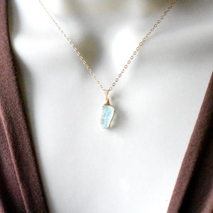 Raw aquamarine necklace sterling silver 14k gold filled – March birthstone Pisces Zodiac birthday gift