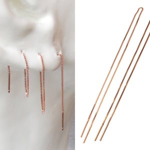 Extra long threader earring for multiple piercing in sterling silver, rose gold / gold vermeil image 8