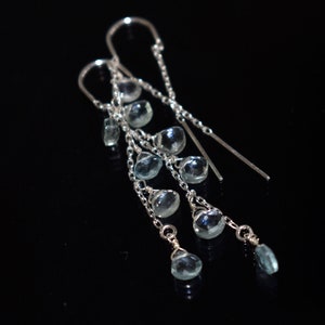 Aquamarine threader earrings 14k gold filled or sterling silver image 3