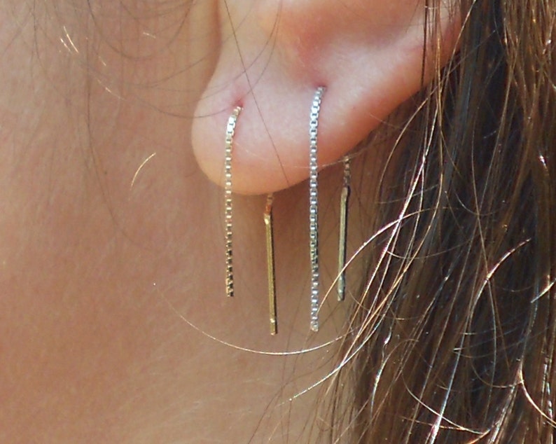 Short Chain Earrings Small Threader Earring Minimalist Thin Etsy