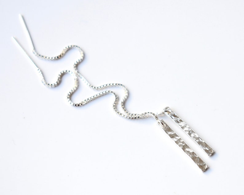 Bar Threader Earrings Sterling Silver Chain Dangle Earrings Etsy