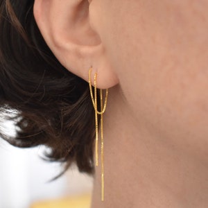 Extra long threader earring for multiple piercing in sterling silver, rose gold / gold vermeil image 4