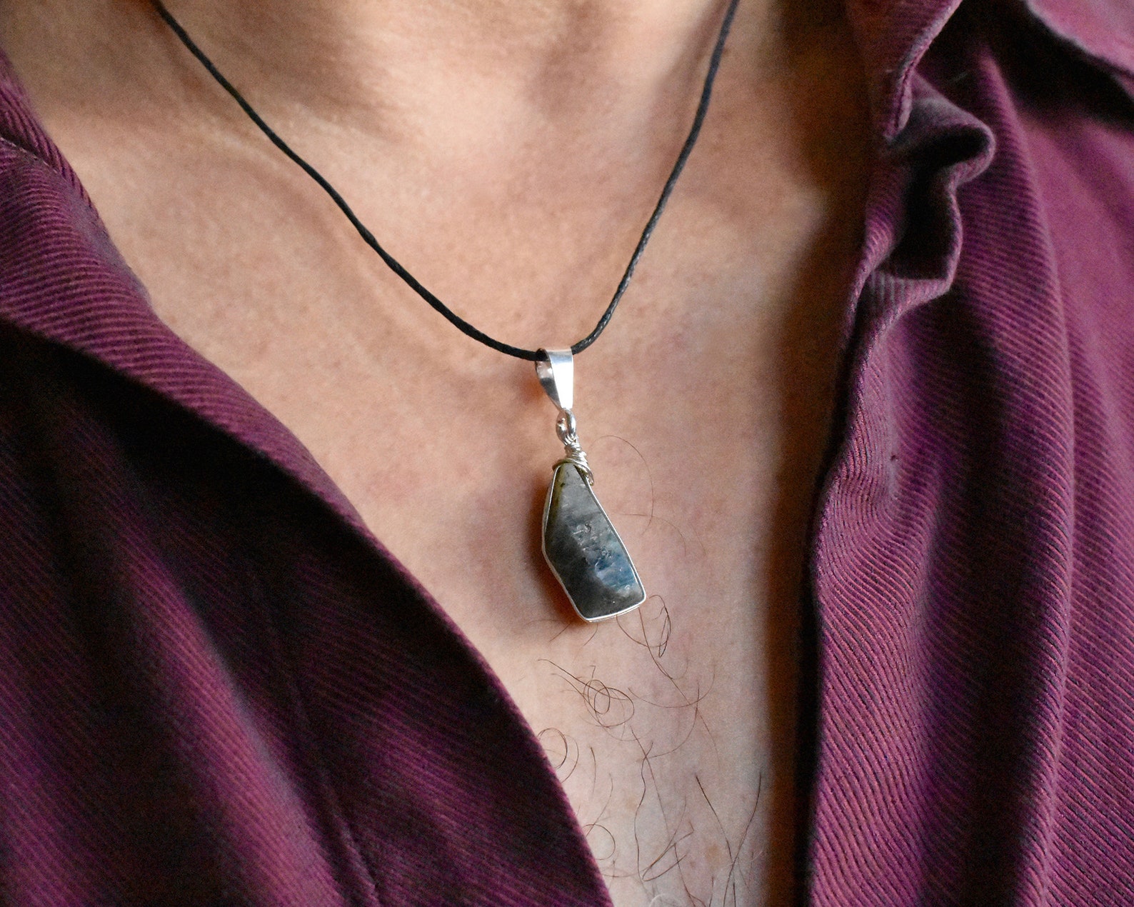 Raw Sapphire Necklace Sterling Silver Mens Necklace Unisex Etsy