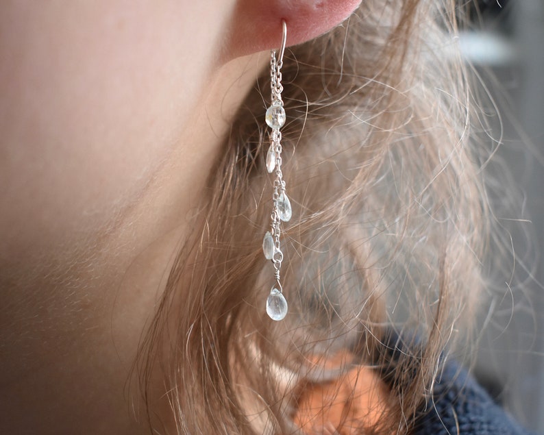 Aquamarine threader earrings 14k gold filled or sterling silver image 1