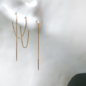 Extra long threader earring for multiple piercing in sterling silver, rose gold / gold vermeil image 3
