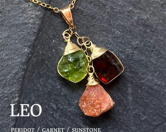 Collana personalizzata Leone con pietre preziose grezze: cristalli curativi zodiacali personalizzati