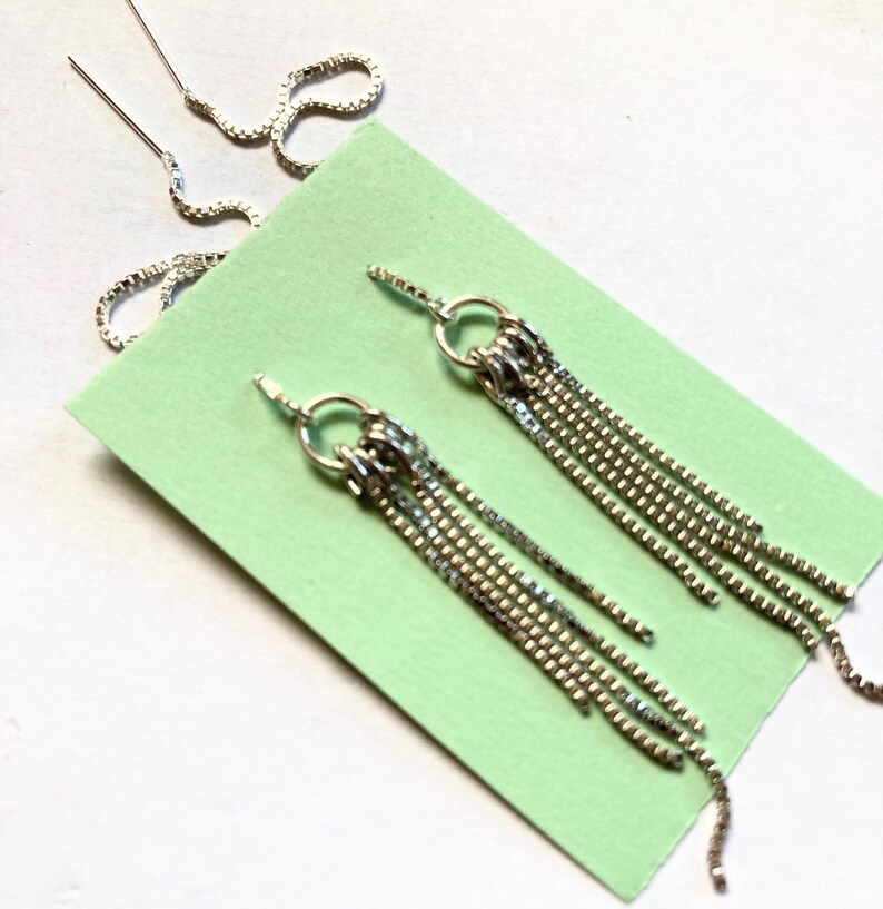 Tassel Threader Earrings Sterling Silver Fringe Ear Thread Etsy