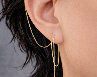 Hoop Chain Earring Sterling Silver Rose Gold Vermeil, Multiple Piercing Helix to Lobe Threader